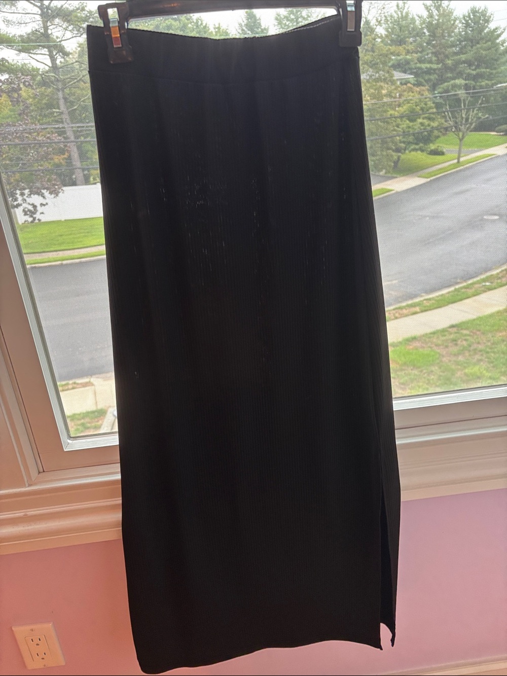 SHEIN Black Ribbed Maxi Skirt with Side Slit
